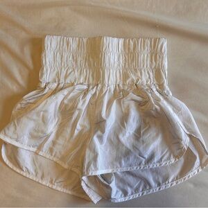 High Waist White Shorts with Smocked Waistband